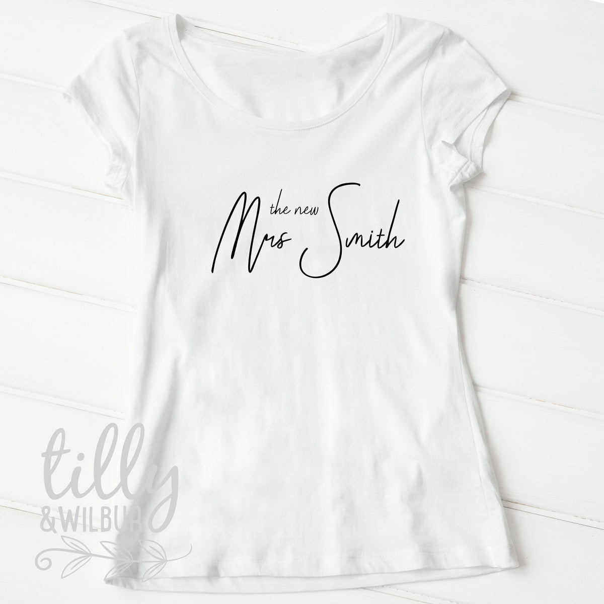 The New Mrs T-Shirt For New Brides, Personalised Mrs Shirt, Wifey Tee, Newlyweds, Mr and Mrs Honeymoon Outfits, Wedding Gift, Women&#39;s Shirt