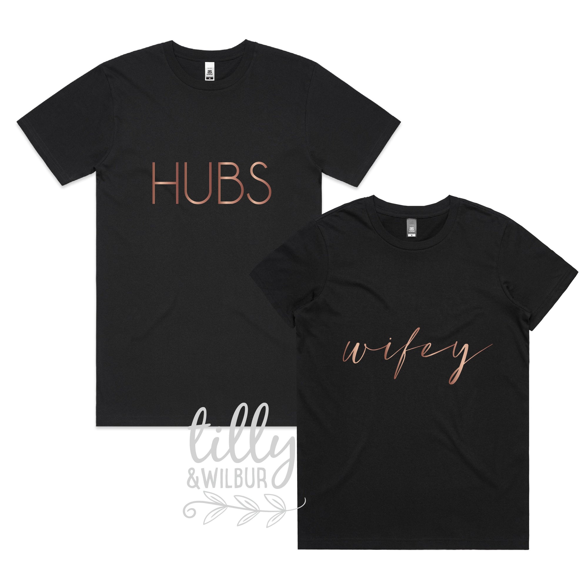 Hubs And Wifey Matching T-Shirt Set For Newlyweds, Mr and Mrs Matchy Matchy Shirts, Honeymoon Outfits, Wedding Gift, His and Hers Clothing