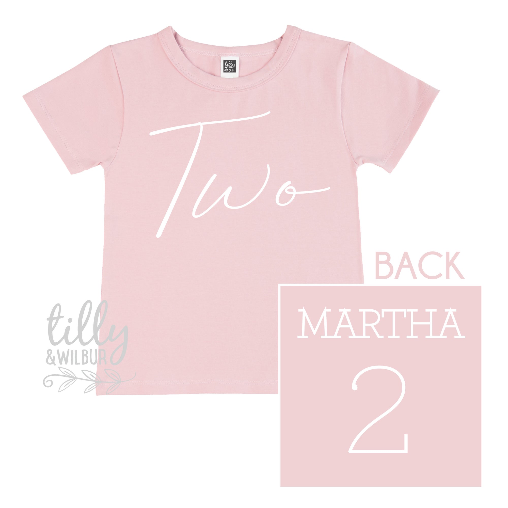 Two Personalised Girls 2nd Birthday T-Shirt, 2nd Birthday Gift, 2 Today Birthday Tee, Name And Number 2 On Back Of Shirt, Cake Smash Outfit