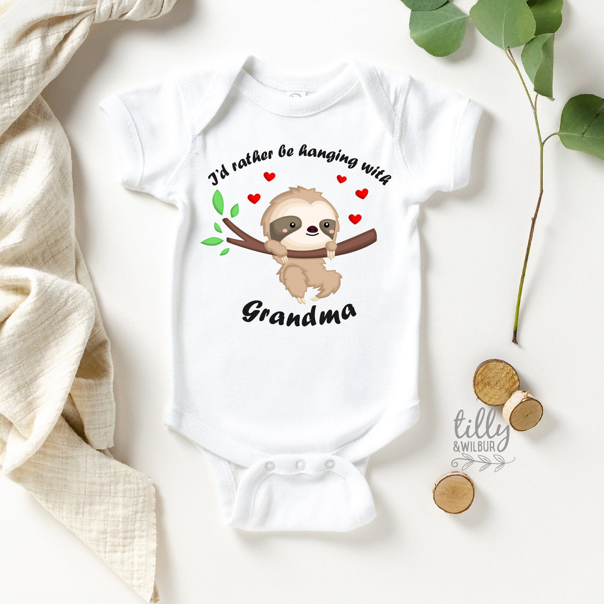 I&amp;#39;d Rather Be Hanging With Grandma Sloth Baby Bodysuit, New Baby Gift, Newborn Baby Gift, Baby Shower Gift, Grandchild Gift, Grandparents