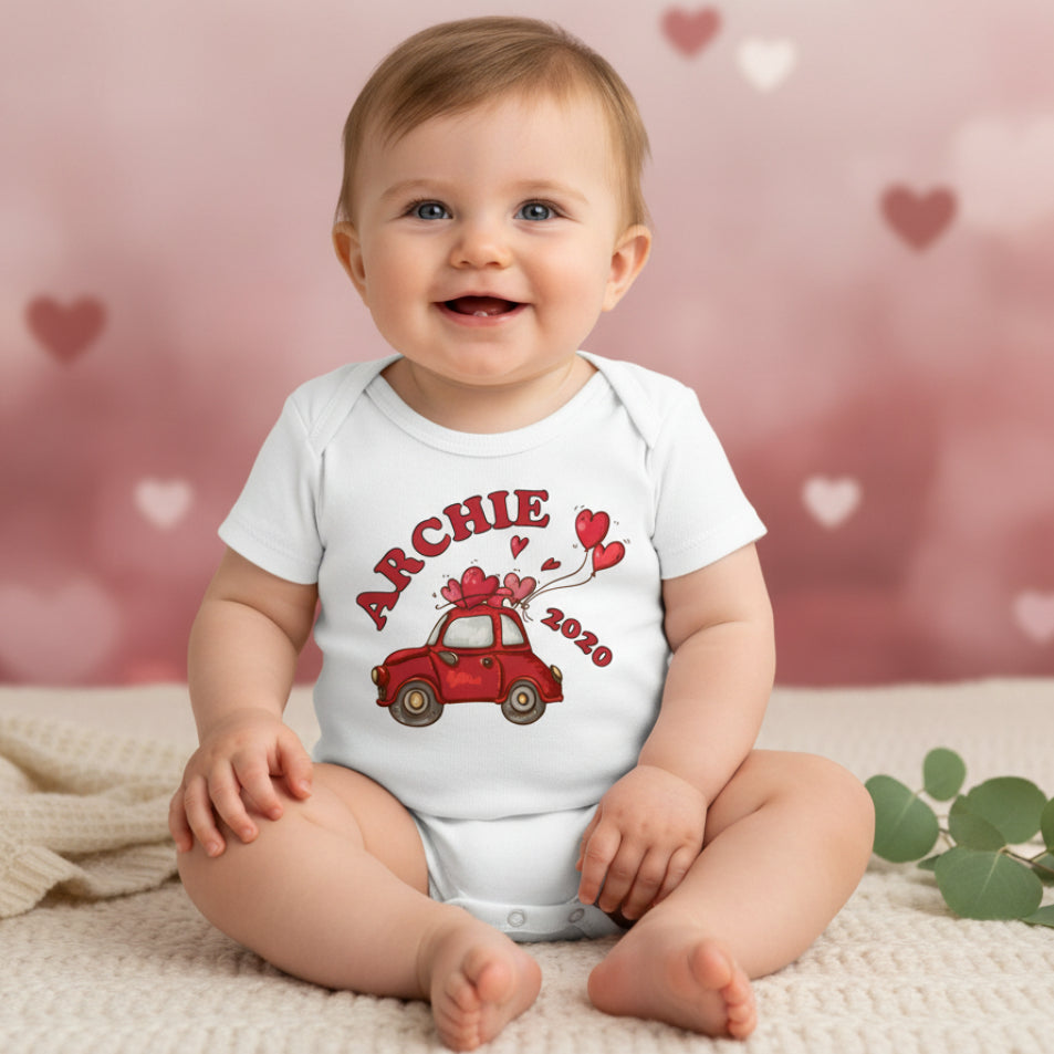 Personalised Valentine's Day Baby Bodysuit, Valentine's Day Unisex Baby Outfit, My 1st Valentine's Day, First Valentine's Day Gift, Love Car