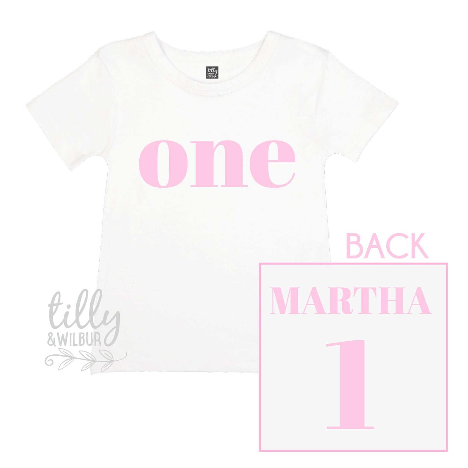 One Personalised Girls 1st Birthday T-Shirt, 1st Birthday Gift, First Birthday Tee, Name And Number 1 On Back Of Shirt, Cake Smash Outfit