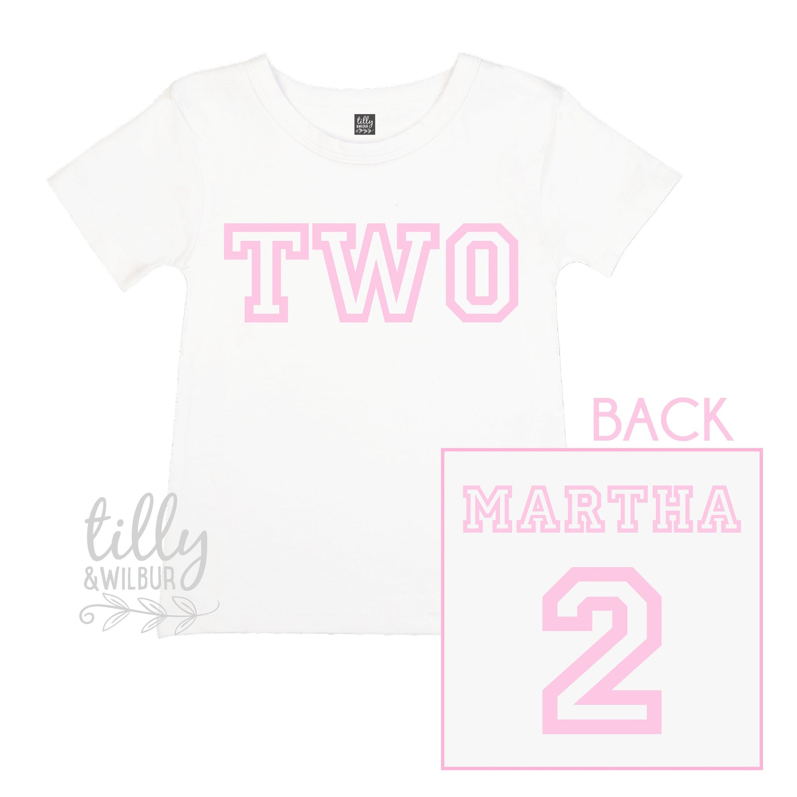 Two Personalised Girls 2nd Birthday T-Shirt, 2nd Birthday Gift, 2 Today Birthday Tee, Name And Number 2 On Back Of Shirt, Cake Smash Outfit