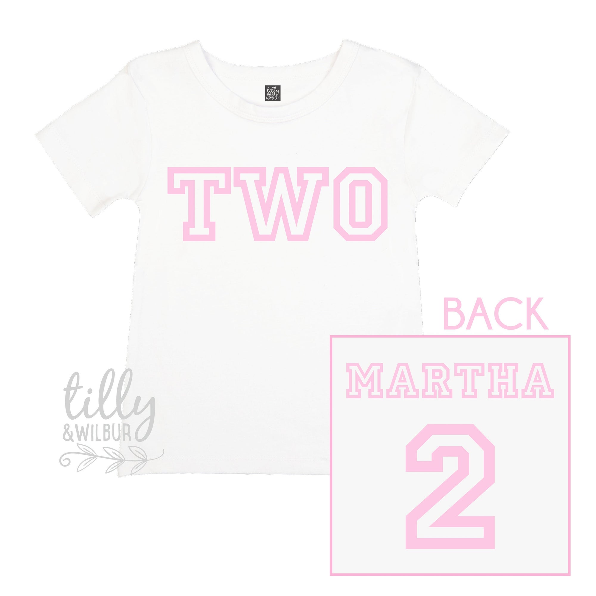 Two Personalised Girls 2nd Birthday T-Shirt, 2nd Birthday Gift, 2 Today Birthday Tee, Name And Number 2 On Back Of Shirt, Cake Smash Outfit
