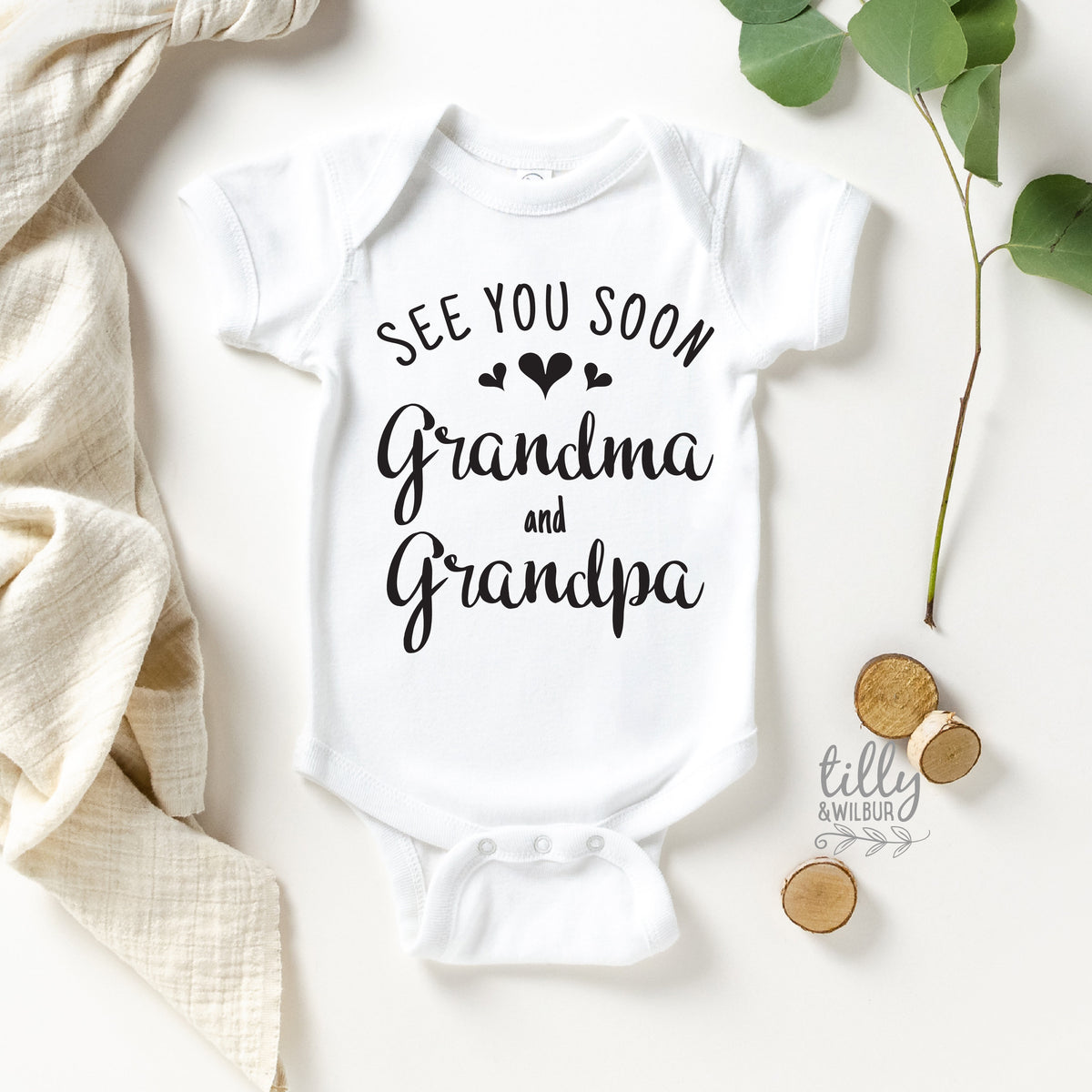 See You Soon Grandma And Grandpa Baby Bodysuit, Hello Grandma &amp; Grandpa Bodysuit, Pregnancy Announcement To Grandparents, First Grandbaby