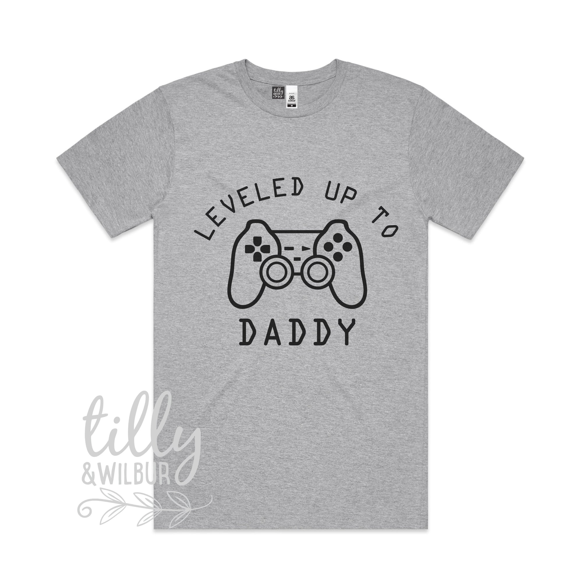 Leveled Up To Daddy Men&#39;s T-Shirt, Pregnancy Announcement T-Shirt, Gamer Pregnancy Announcement, New Dad Gift, Baby Shower Gift, Playstation