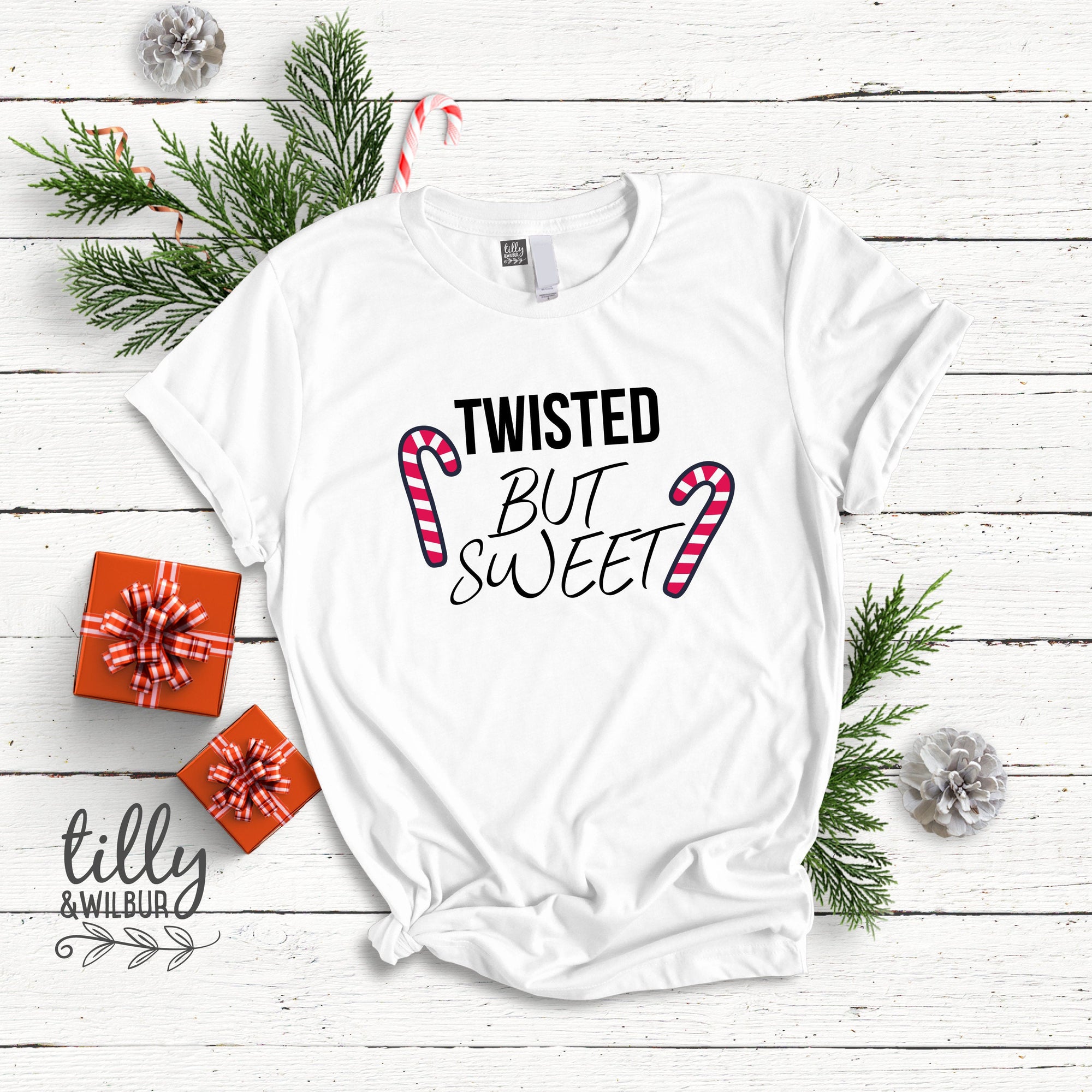 Twisted But Sweet Christmas T-Shirt, Funny Women&#39;s Christmas Gift, Candy Cane Christmas T-Shirt, Funny Women&#39;s T-Shirt, Humourous Xmas Gift