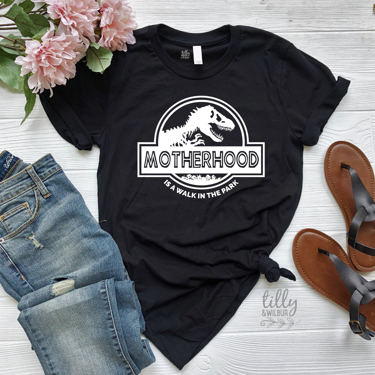 Motherhood Is A Walk In The Park Women&amp;#39;s T-Shirt, Funny Mum Tee, Dinosaur Mum Shirt, Mother&amp;#39;s Day Gift, Jurassic Park Mum Gift, Mamasaurus