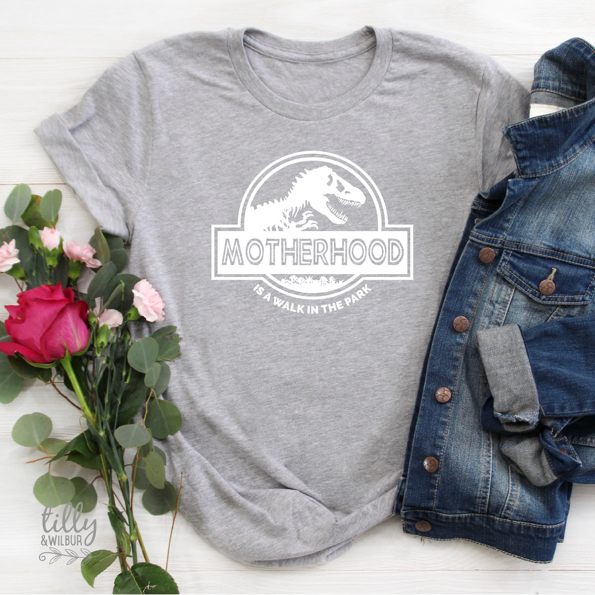 Motherhood Is A Walk In The Park Women&amp;#39;s T-Shirt, Funny Mum Tee, Dinosaur Mum Shirt, Mother&amp;#39;s Day Gift, Jurassic Park Mum Gift, Mamasaurus