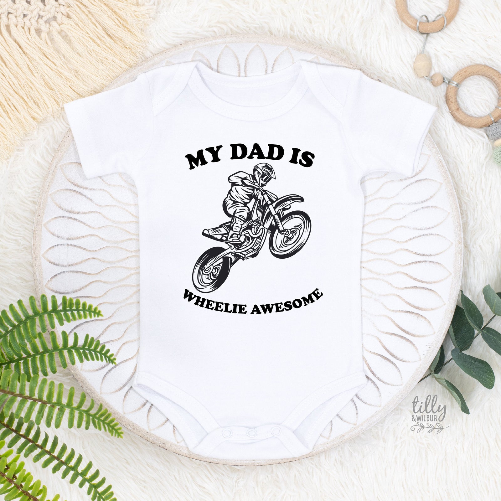My Dad Is Wheelie Awesome Bodysuit, Father&#39;s Day Bodysuit, Biker Dad, Motorbike Dad, Dirt Bike Dad, Father&#39;s Day Outfit, First Father&#39;s Day