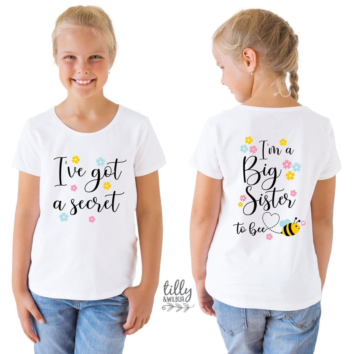 I&amp;#39;ve Got A Secret, I&amp;#39;m Going To Be A Big Sister T-Shirt for Girls, Front And Back Design, Big Sister Shirt, Pregnancy Announcement, Big Sis