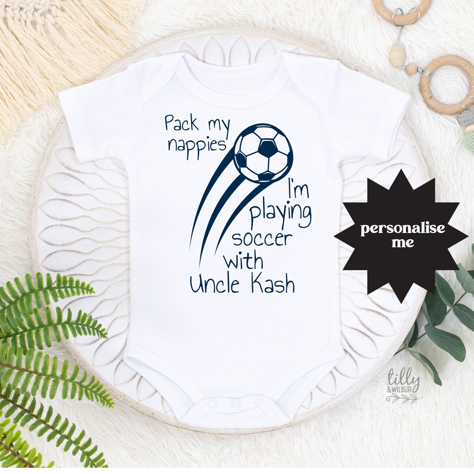 Pack My Nappies Bodysuit, I'm Playing Soccer With My Uncle Personalised Romper, Pregnancy Announcement, Baby's First Soccer Game, Uncle Gift