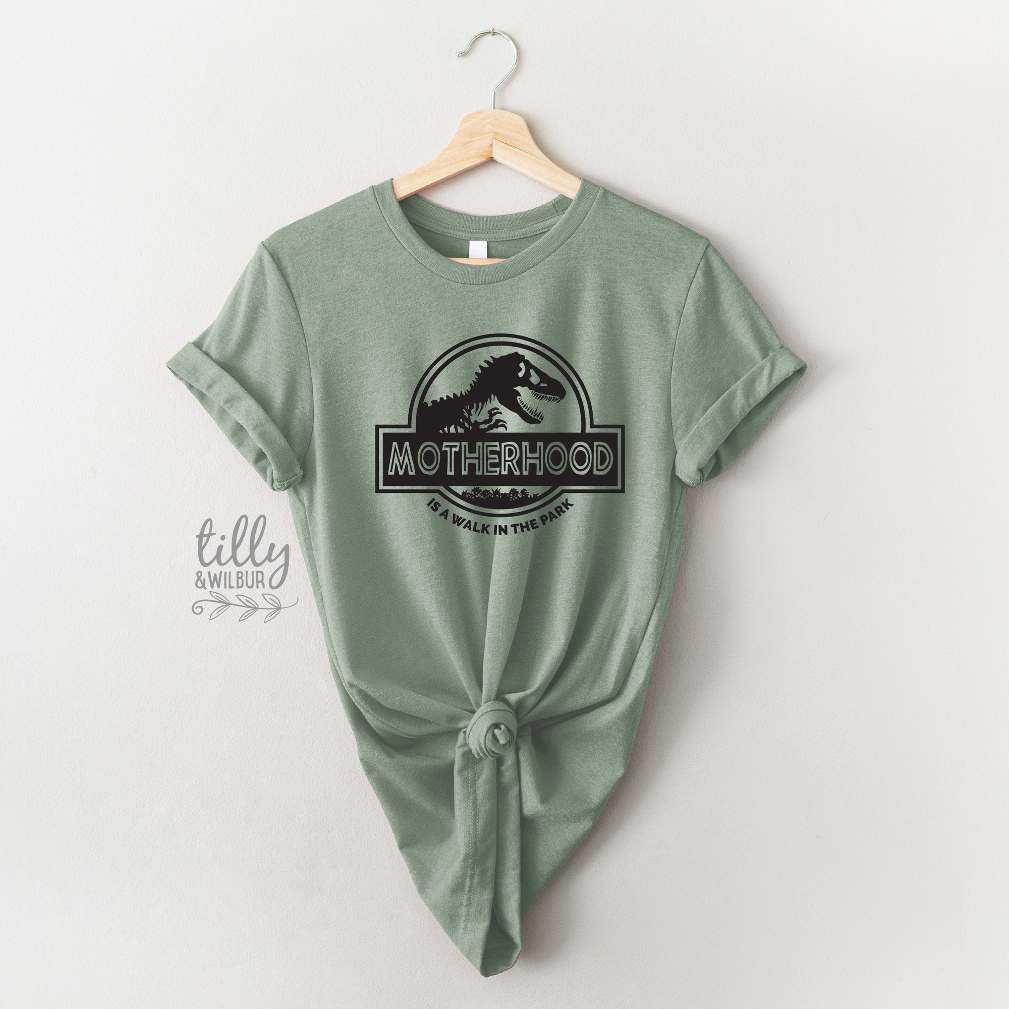 Motherhood Is A Walk In The Park Women&#39;s T-Shirt, Funny Mum Tee, Dinosaur Mum Shirt, Mother&#39;s Day Gift, Jurassic Park Mum Gift, Mamasaurus