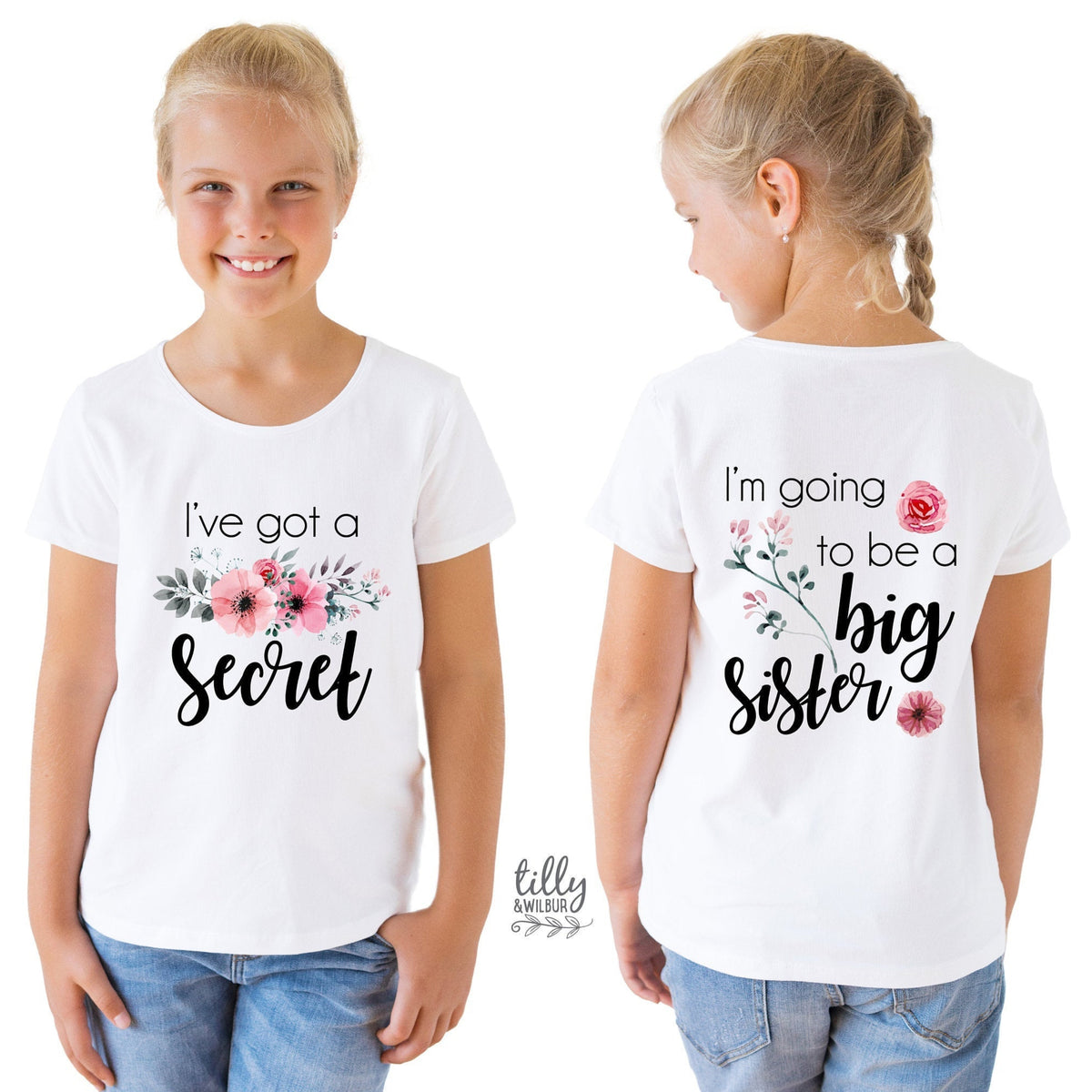 I&amp;#39;ve Got A Secret, I&amp;#39;m Going To Be A Big Sister T-Shirt for Girls, Front And Back Design, Big Sister Shirt, Pregnancy Announcement, Big Sis