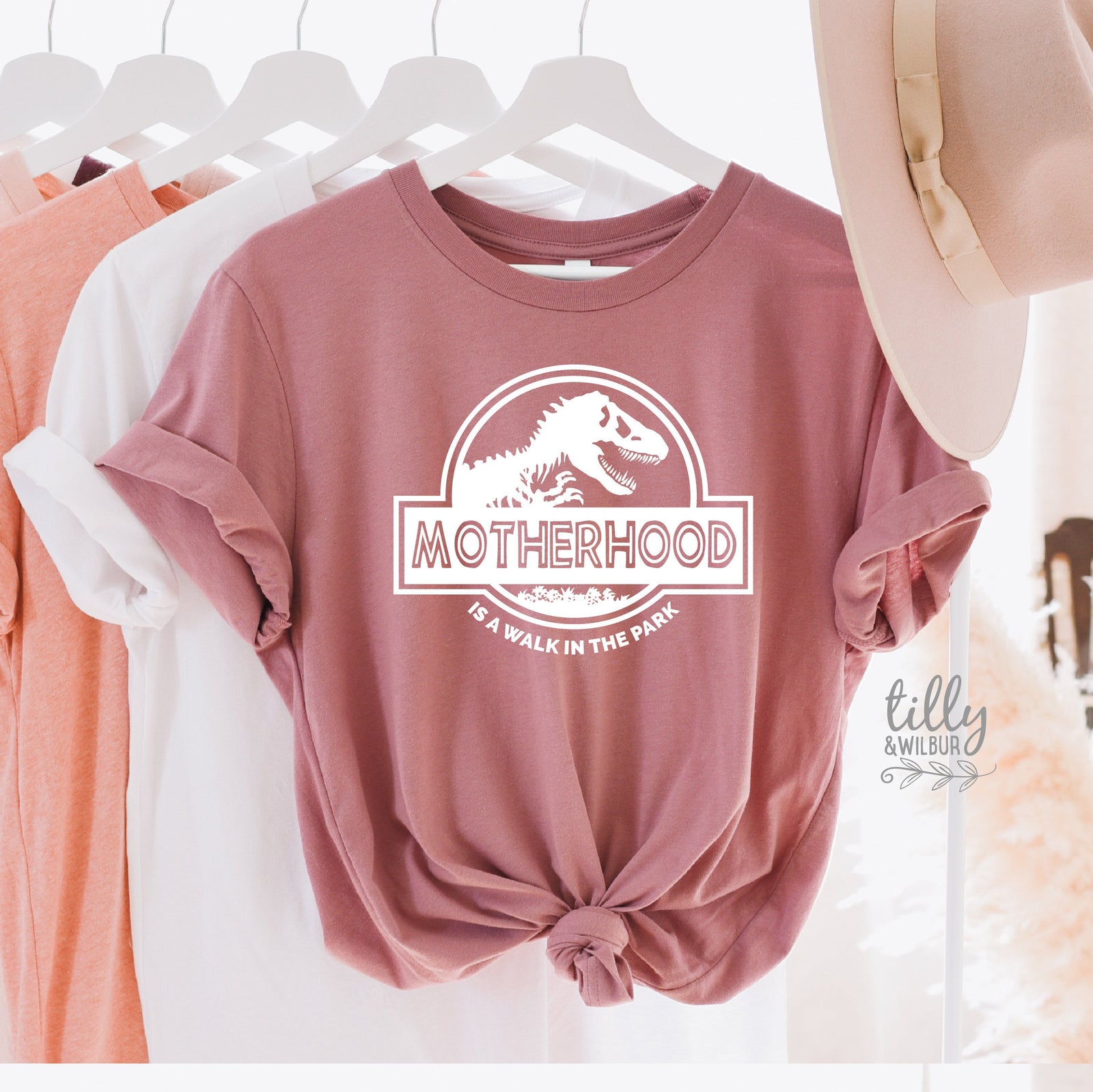 Motherhood Is A Walk In The Park Women&#39;s T-Shirt, Funny Mum Tee, Dinosaur Mum Shirt, Mother&#39;s Day Gift, Jurassic Park Mum Gift, Mamasaurus