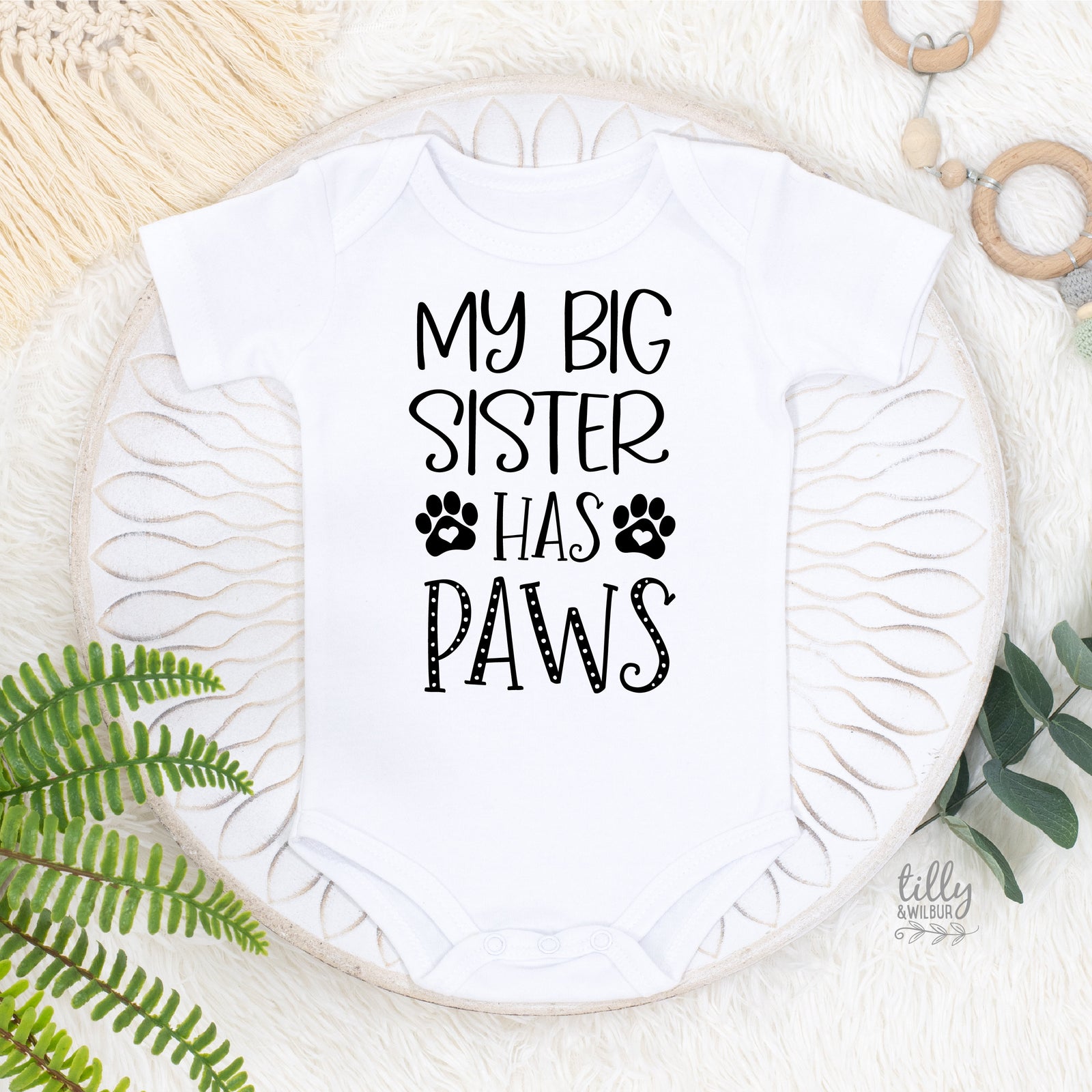 My Big Sister Has Paws Baby Bodysuit