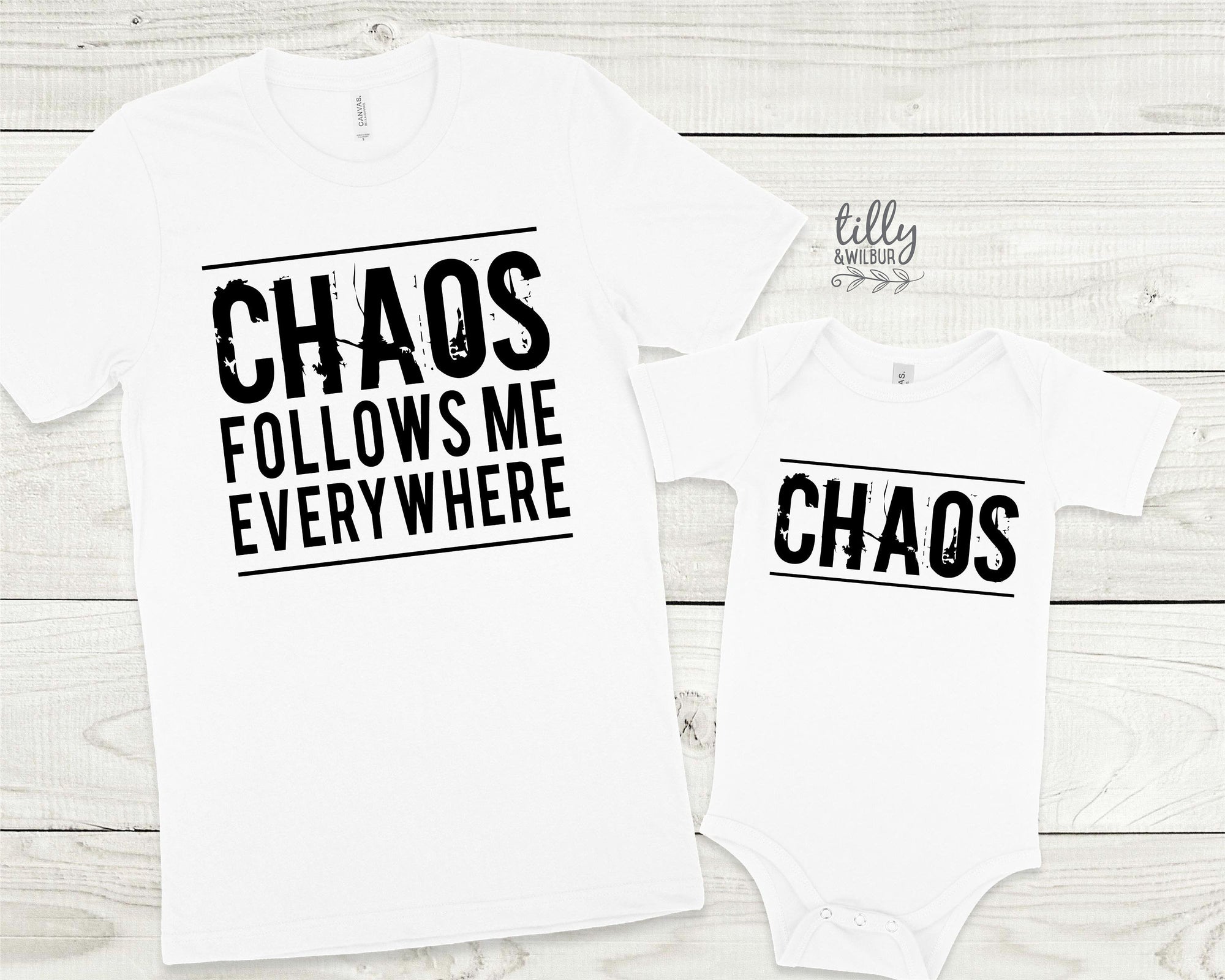 Chaos Follows Me Everywhere Matching Family T-Shirts, Father Son, Daddy Daughter, Funny Matching Dad Baby, Daddy Daughter, Father&#39;s Day Gift