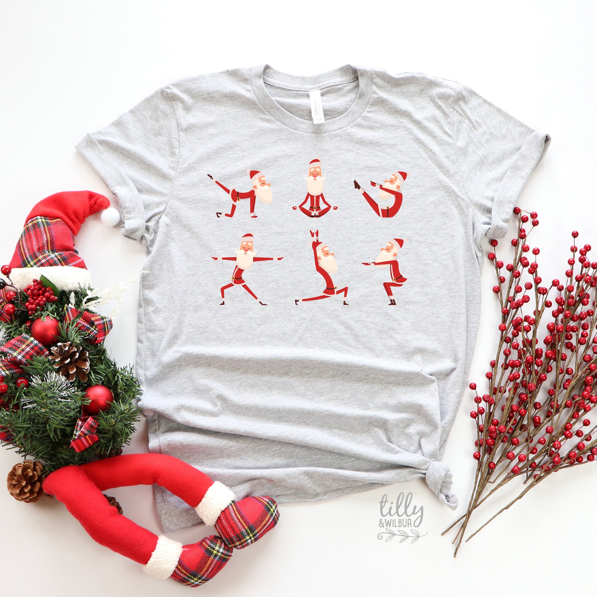 Yoga Santa T-Shirts Originally Designed by Tilly&Wilbur, Funny Family Christmas T-Shirts, Matching Yoga Santa T-Shirts, Yoga Christmas Gift