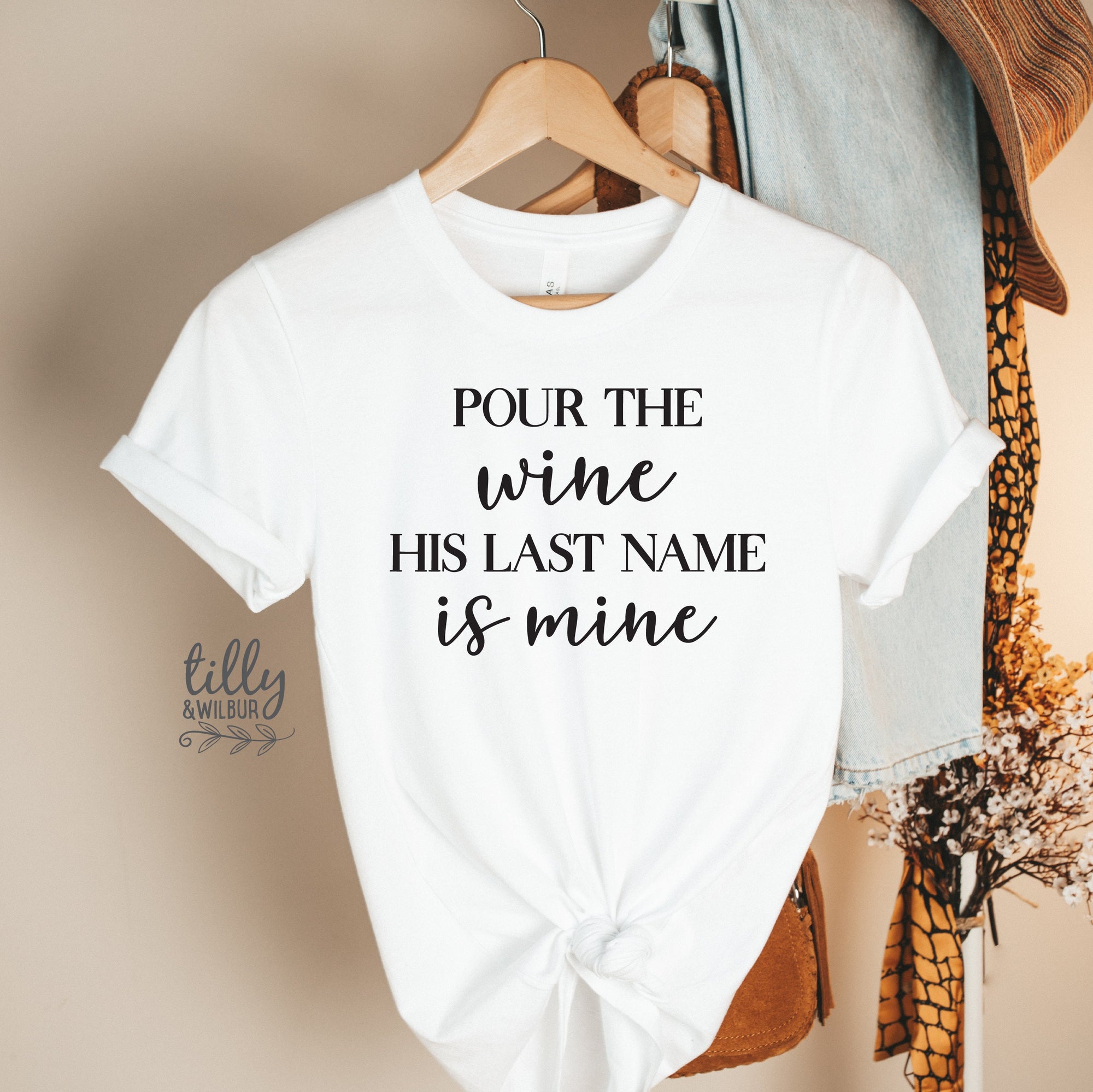 Pour The Wine His Last Name Is Mine T-Shirt, Wifey T-Shirt, New Bride, Mrs Shirt, Engagement T-Shirt, Bridal Gift, Wedding Gift, Honeymoon