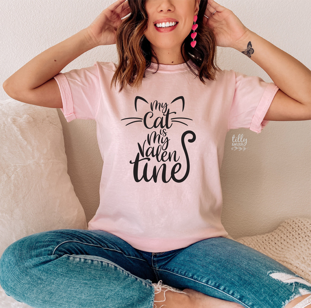 My Cat Is My Valentine T-Shirt, Valentine&#39;s Day T-Shirt, Cat Lover T-Shirt, Crazy Cat Lady T-Shirt, Wife Gift, Valentine&#39;s Day Gift, Cat Tee