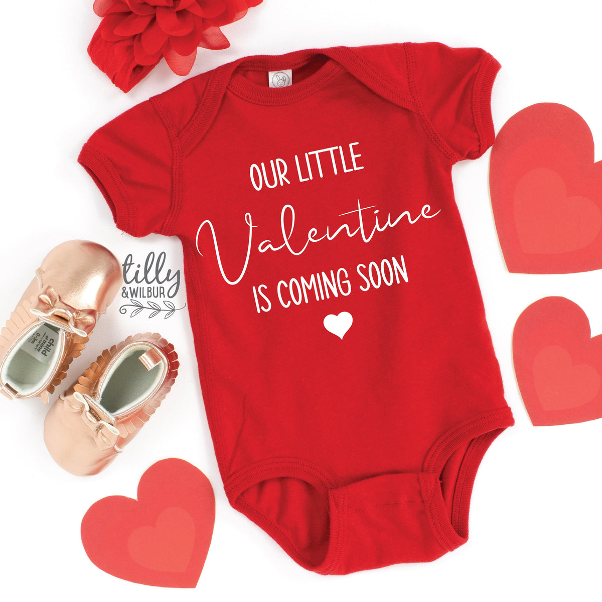 Our Little Valentine Is Coming Soon Pregnancy Announcement Baby Bodysuit, Valentine&#39;s Day, Valentine&#39;s Day Announcement, Valentine&#39;s Onesie