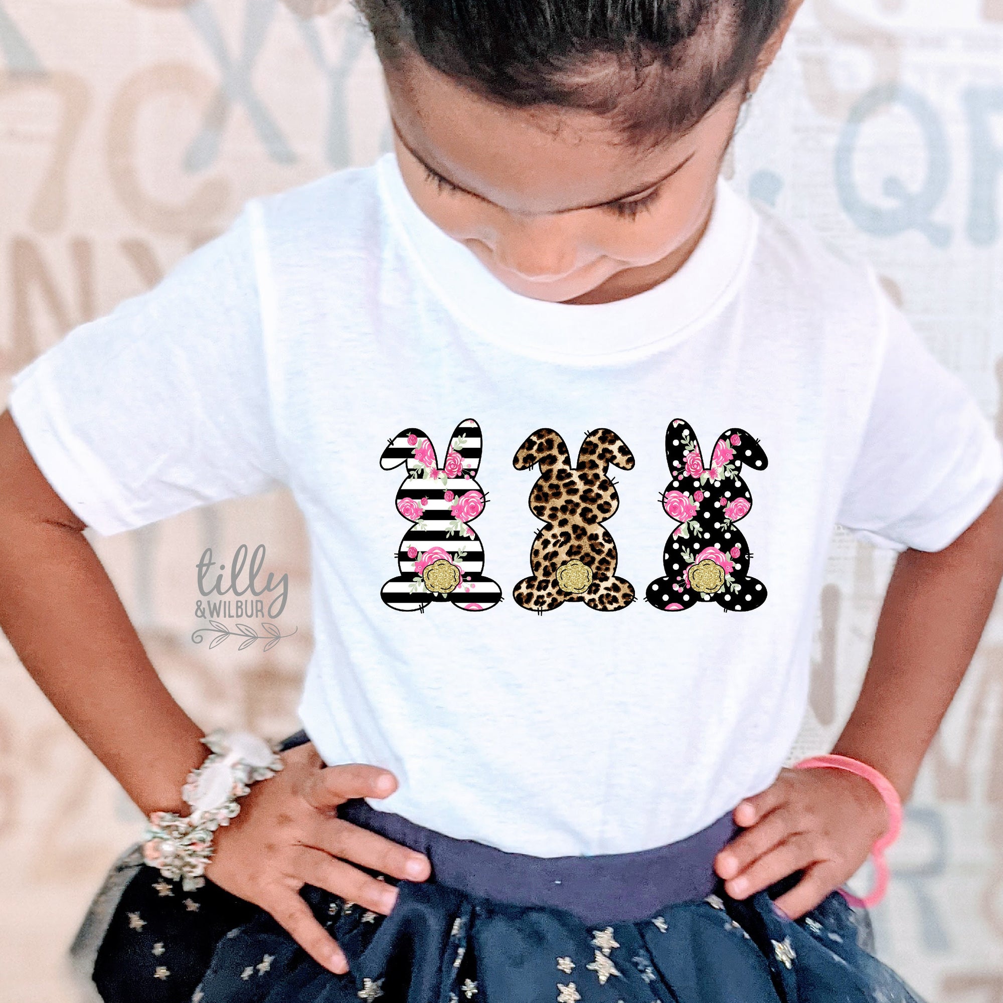 Easter T-Shirt, Rabbit T-Shirt, Bunny T-Shirt, Leopard Print, Polka Dot And Striped Bunny Rabbit Print, Easter Bunny Shirt, Easter Gift