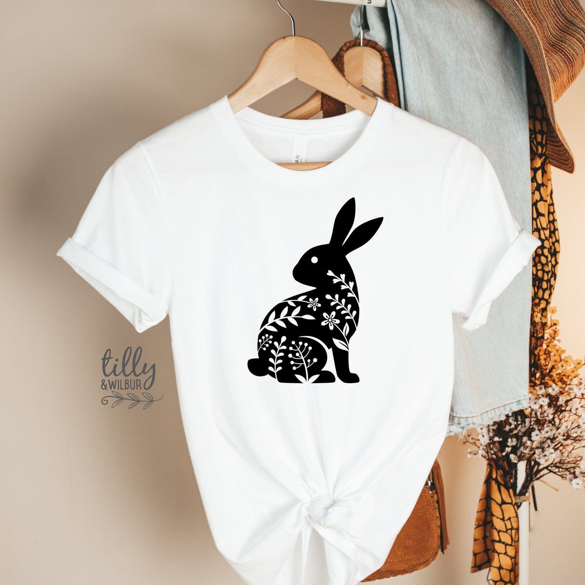 Easter T-Shirt For Women, Bunny Rabbit Silhouette Print, Easter Bunny Shirt, Easter Egg Hunt, Easter Gift, Women&#39;s Easter T-Shirt Gift
