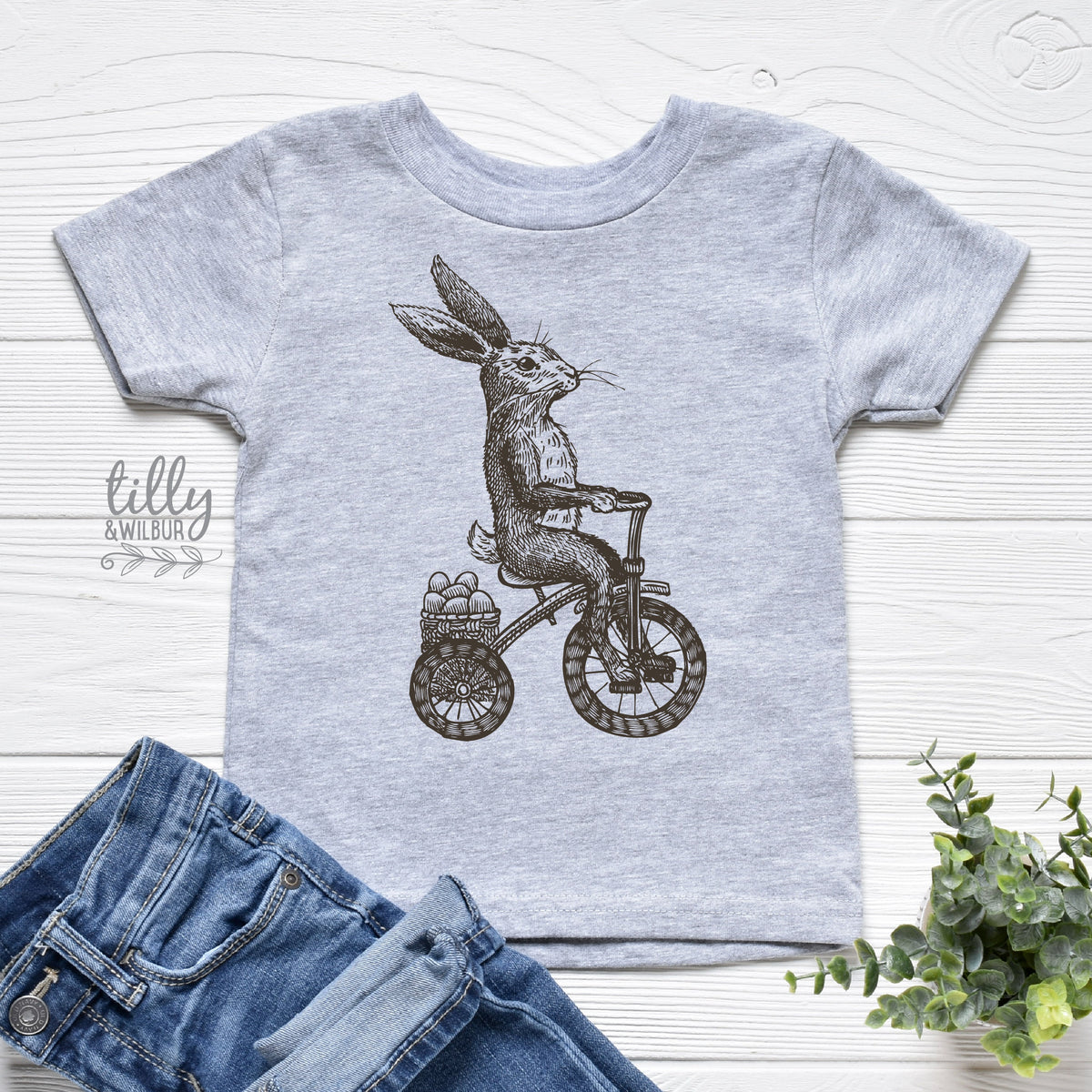 Easter T-Shirt, Kid&#39;s Easter T-Shirt, Easter Egg Hunt T-Shirt, Boys Easter Gift, Youth Easter Outfit, Vintage Rabbit On Bicycle Illustration
