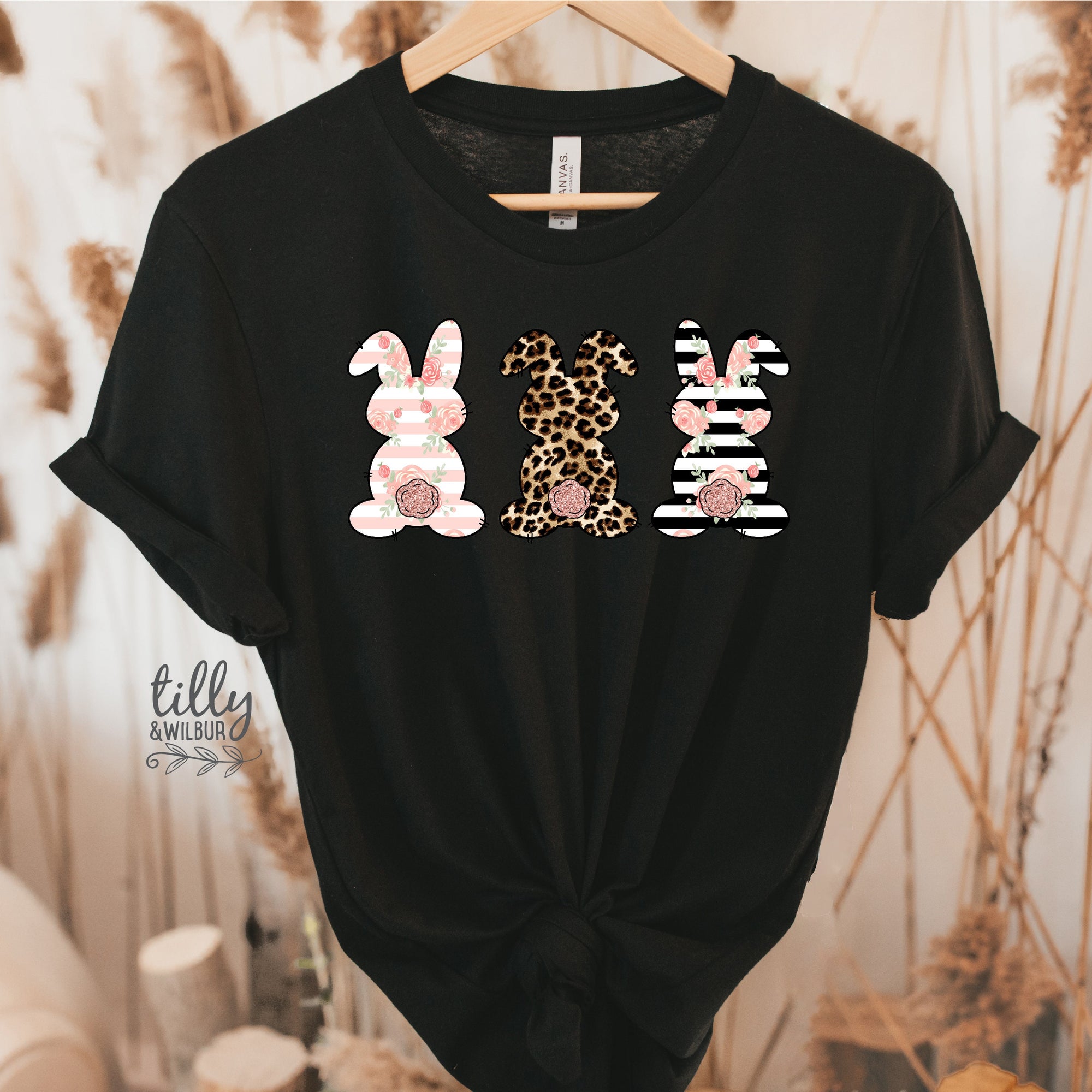 Easter T-Shirt, Rabbit T-Shirt, Bunny T-Shirt, Leopard Print, Polka Dot And Striped Bunny Rabbit Print, Easter Bunny Shirt, Easter Gift