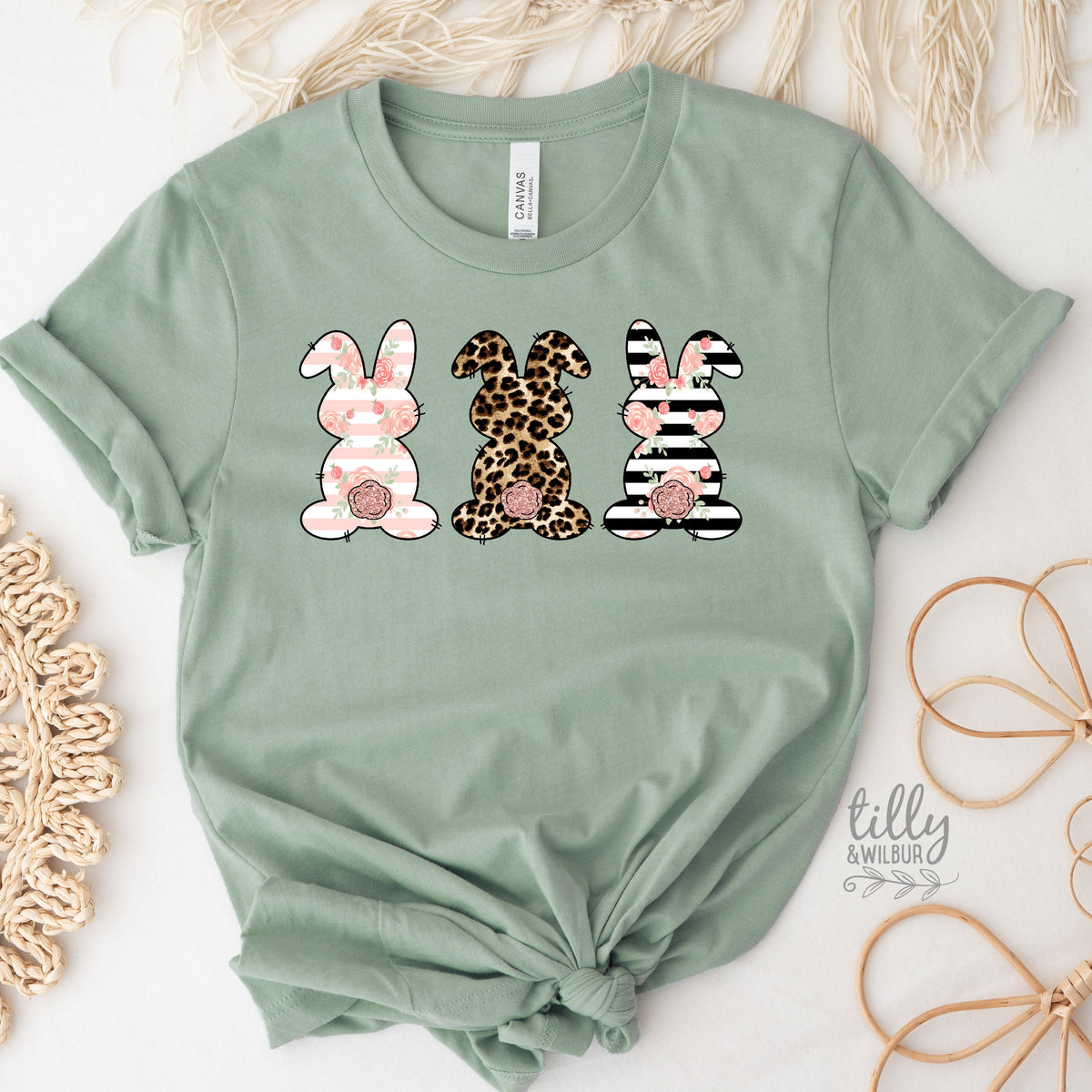 Easter T-Shirt, Rabbit T-Shirt, Bunny T-Shirt, Leopard Print, Polka Dot And Striped Bunny Rabbit Print, Easter Bunny Shirt, Easter Gift