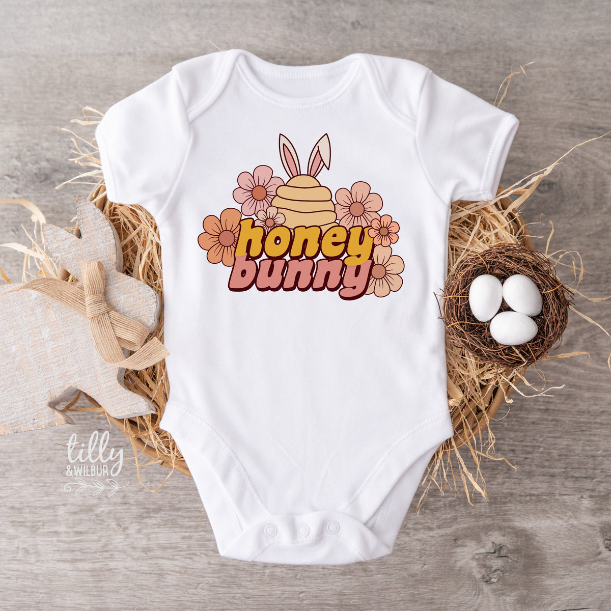 Honey Bunny 1st Easter Baby Bodysuit, First Easter Baby Bodysuit, Newborn Easter Gift, 1st Easter Outfit, Baby&#39;s 1st Easter, Bunny Rabbit