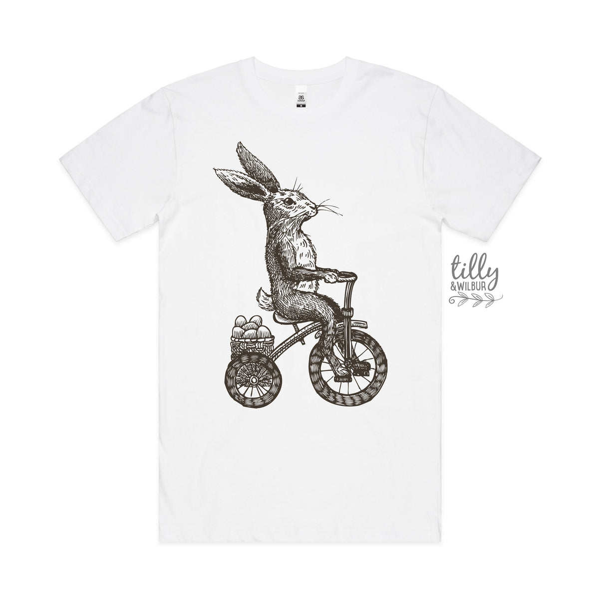Easter T-Shirt, Men&#39;s Easter T-Shirt, Easter Egg Hunt T-Shirt, Men&#39;s Easter Gift, Mens Easter Outfit, Vintage Rabbit On Bicycle Illustration