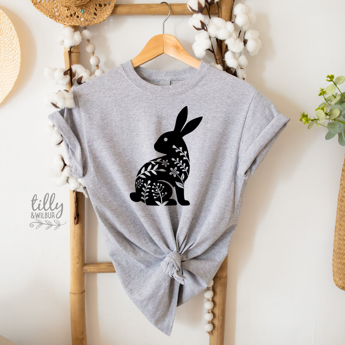 Easter T-Shirt For Women, Bunny Rabbit Silhouette Print, Easter Bunny Shirt, Easter Egg Hunt, Easter Gift, Women&#39;s Easter T-Shirt Gift