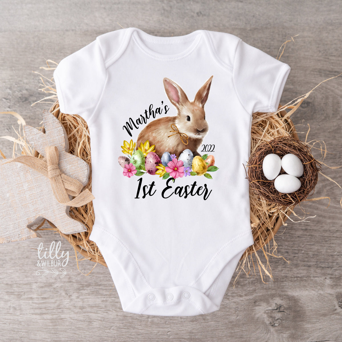 Personalised 1st Easter Baby Bodysuit, First Easter 2022 Baby Bodysuit, Newborn Easter Gift, 1st Easter Outfit, Baby&#39;s 1st Easter Onesie