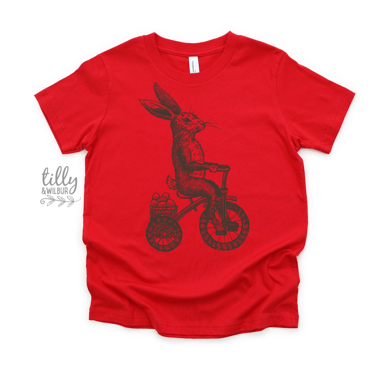 Easter T-Shirt, Kid's Easter T-Shirt, Easter Egg Hunt T-Shirt, Boys Easter Gift, Youth Easter Outfit, Vintage Rabbit On Bicycle Illustration