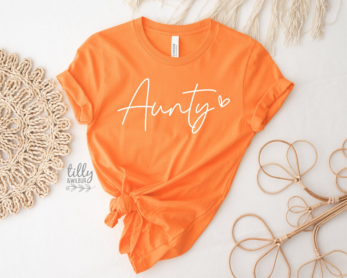 Aunty T-Shirt, Pregnancy Announcement T-Shirt, I&#39;m Going To Be An Aunty, Baby Shower Gift, Aunty, Auntie, Sister Gift, Orange With White