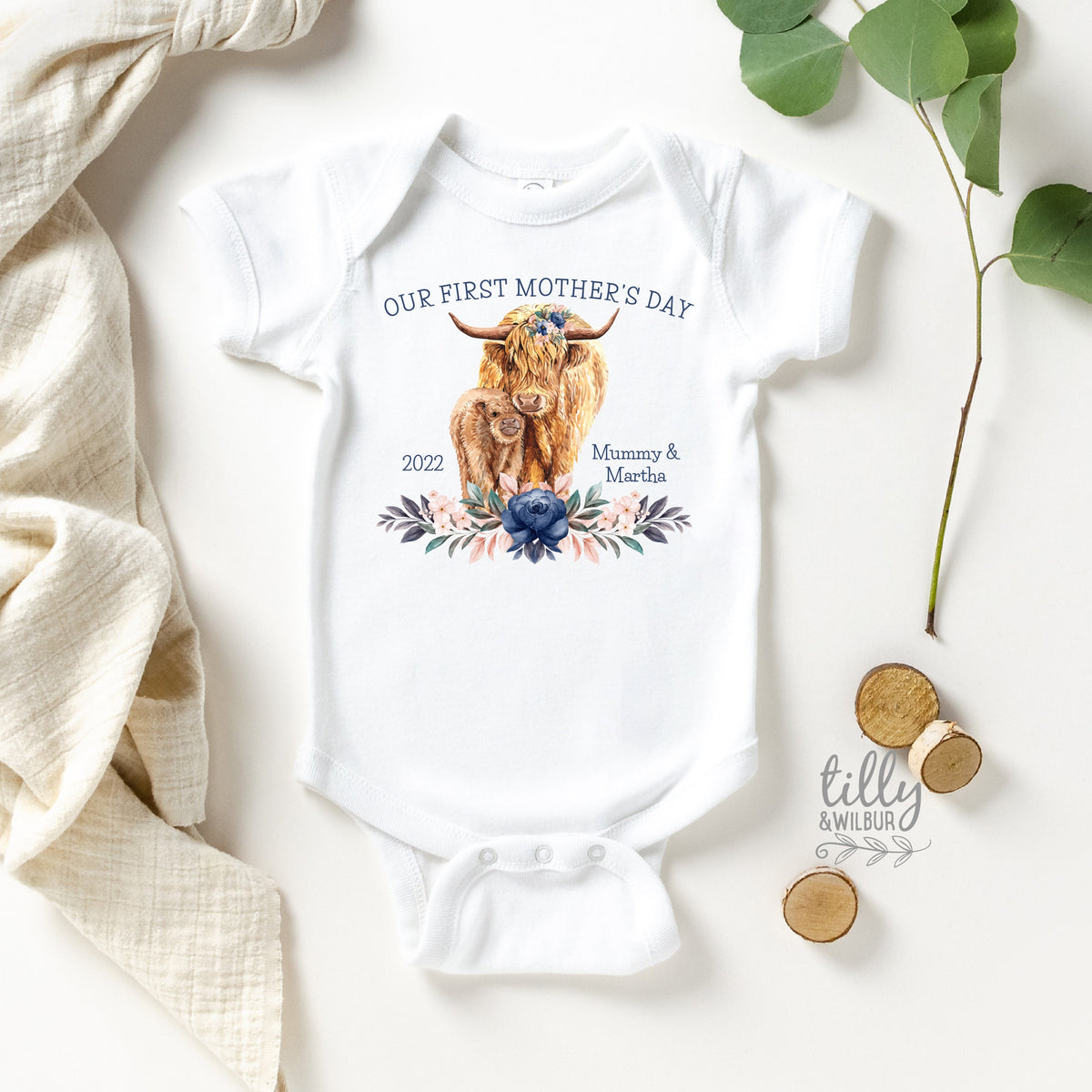 Our First Mother&#39;s Day 2022 Onesie, First Mother&#39;s Day Bodysuit, Personalised Baby Bodysuit, Mothers Day Onesie, Happy 1st Mother&#39;s Day