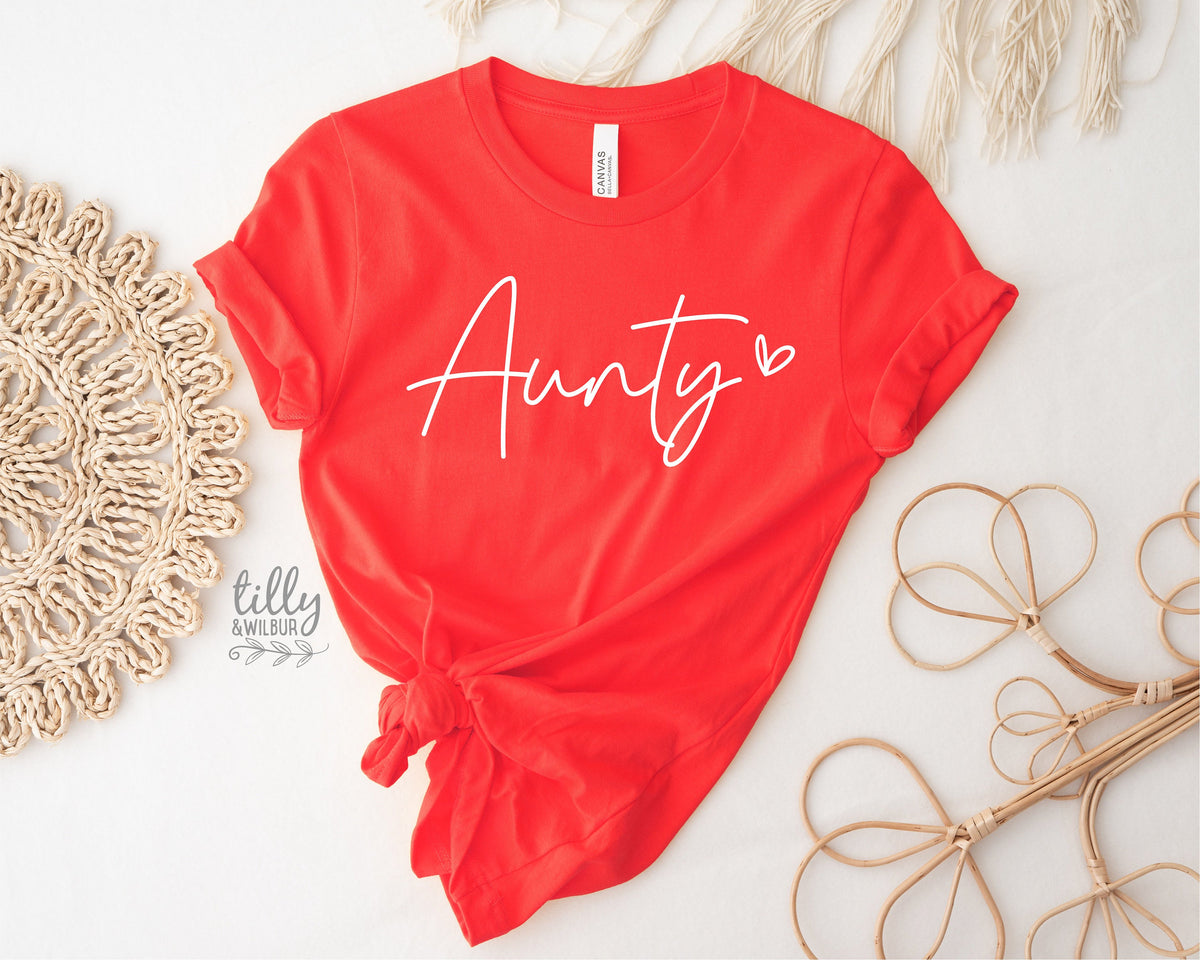 Aunty T-Shirt, Pregnancy Announcement T-Shirt, I&#39;m Going To Be An Aunty, Baby Shower Gift, Aunty, Auntie, Sister Gift, Red With White