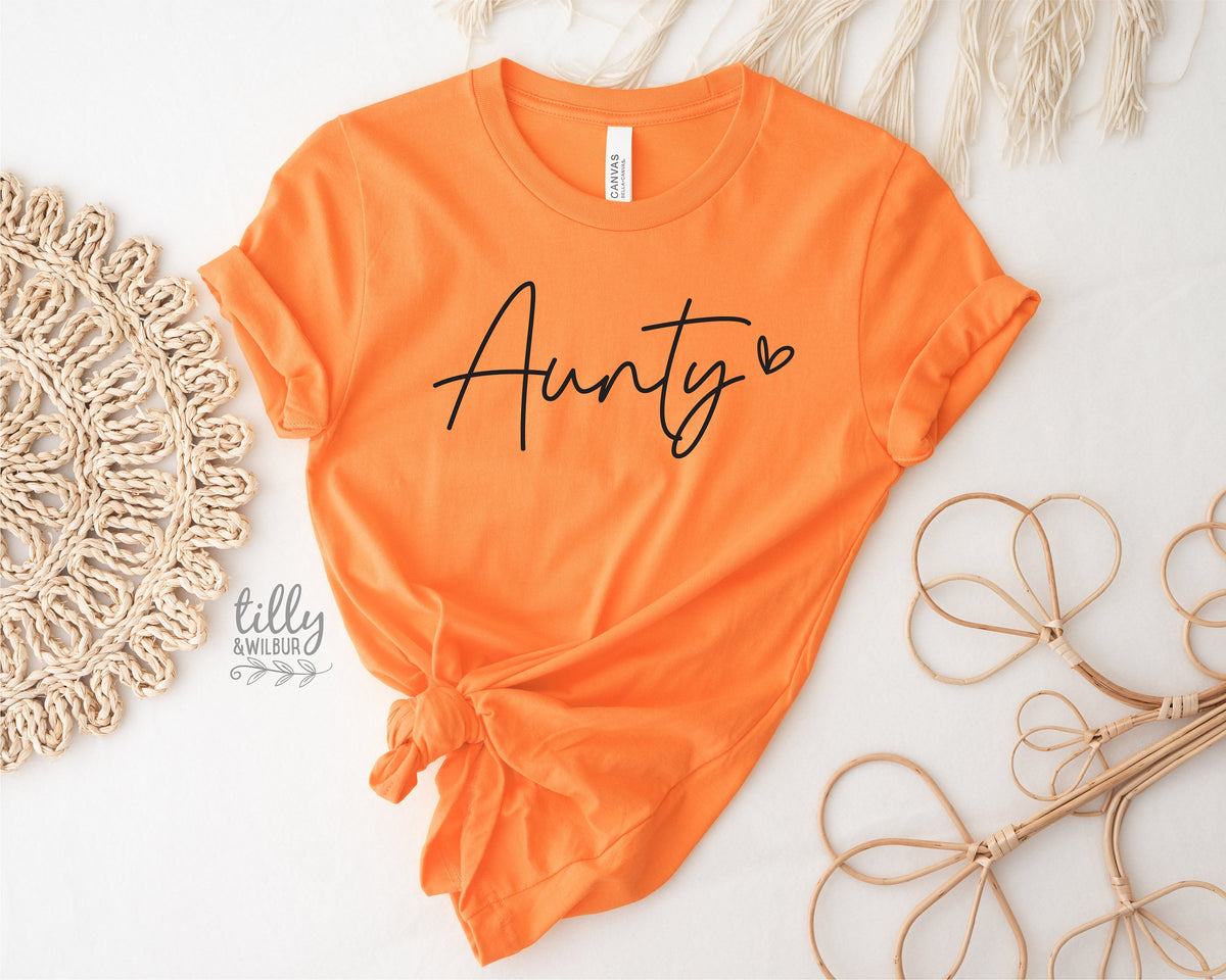 Aunty T-Shirt, Pregnancy Announcement T-Shirt, I&#39;m Going To Be An Aunty, Baby Shower Gift, Aunty, Auntie, Sister Gift, Orange With Black