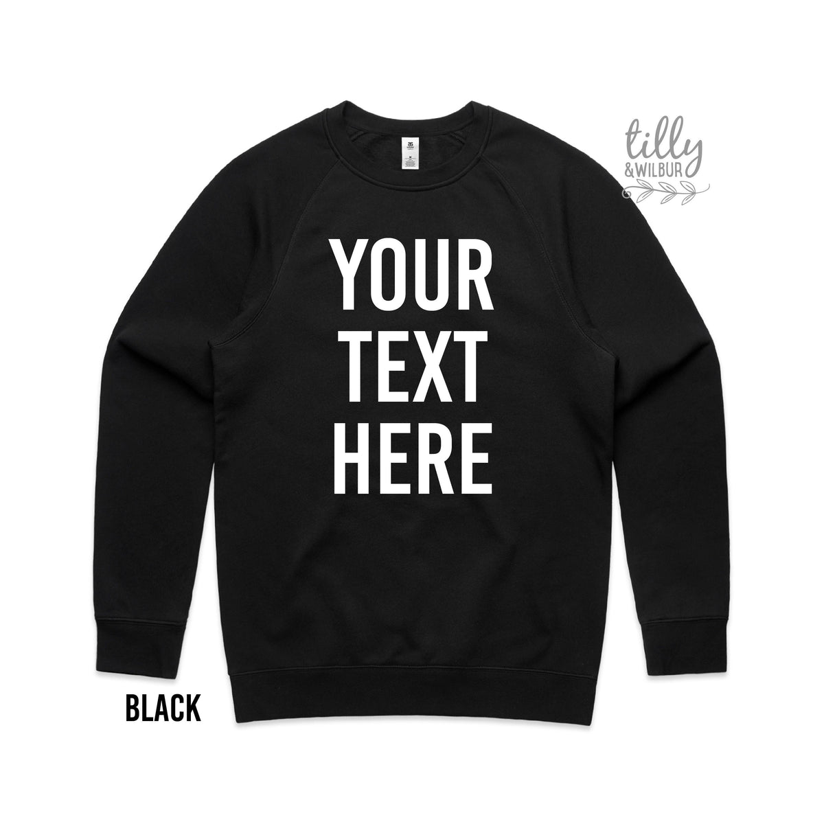 Personalised Men&#39;s Jumper, Custom Men&#39;s Sweatshirt, Men&#39;s Crew Neck, Design Your Own, Your Text Here, Your Design Here, Custom Design, BLACK