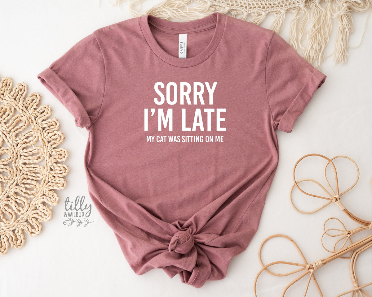 Cat T-Shirt, Sorry I&#39;m Late The Cat Was Sitting On Me T-Shirt, Funny Cat T-Shirt, Kitty Tee, Kitten T-Shirt, I Love Cats T-Shirt, Cat Lover