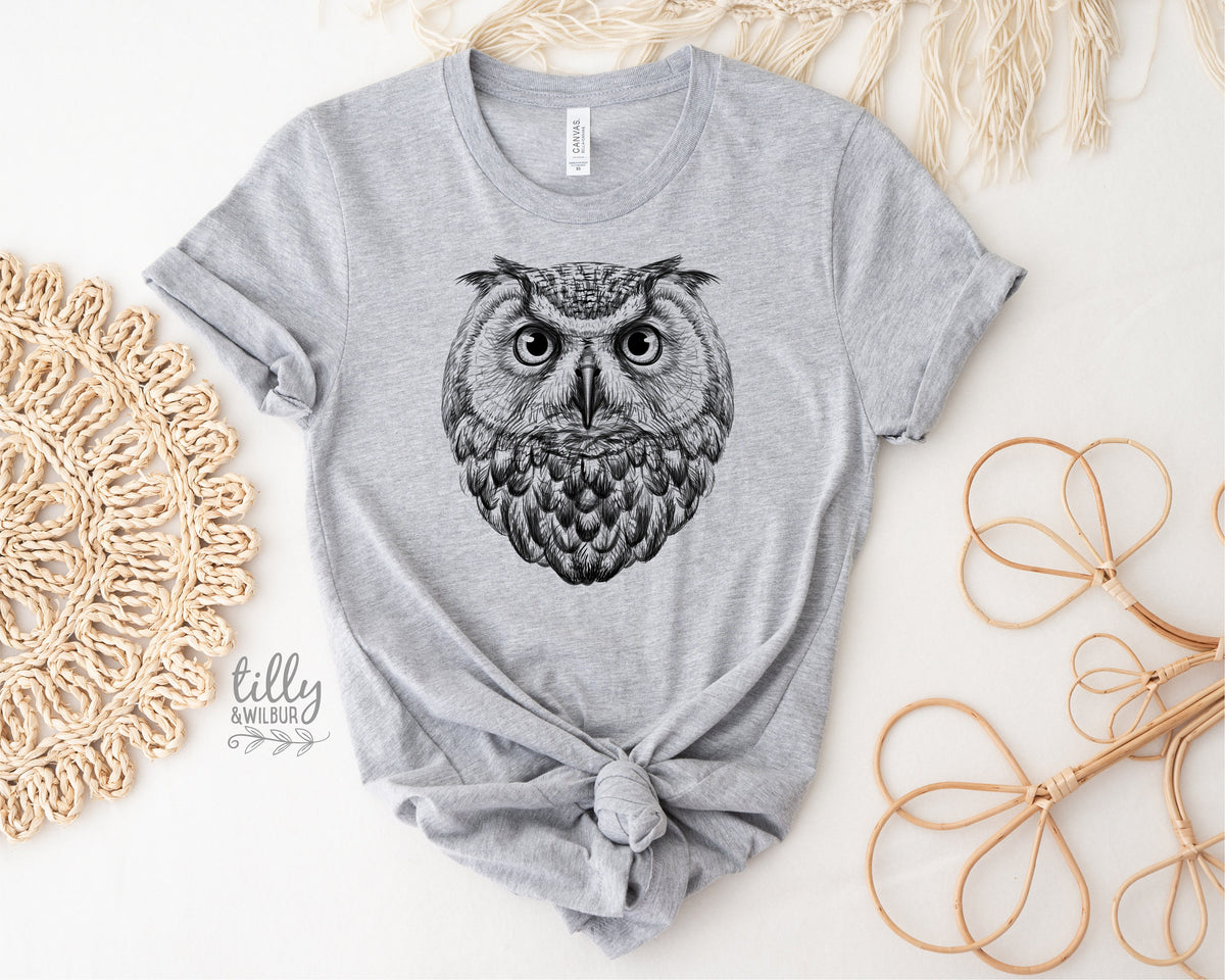 Owl T-Shirt, Women&#39;s Owl T-Shirt, Bird Print, Bird Lover Gift, Birdwatcher T-Shirt, Night Owl T-Shirt, Graphic Tee, , Owl Art, Owl Drawing