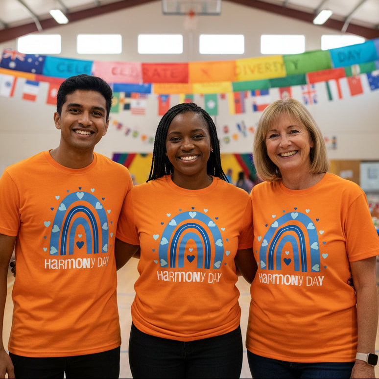 Harmony Day T-Shirt, Harmony Day - 21st March, Orange Harmony Day T-Shirt, Everyone Belongs, School T-Shirt, Babies, Kids, Womens And Mens
