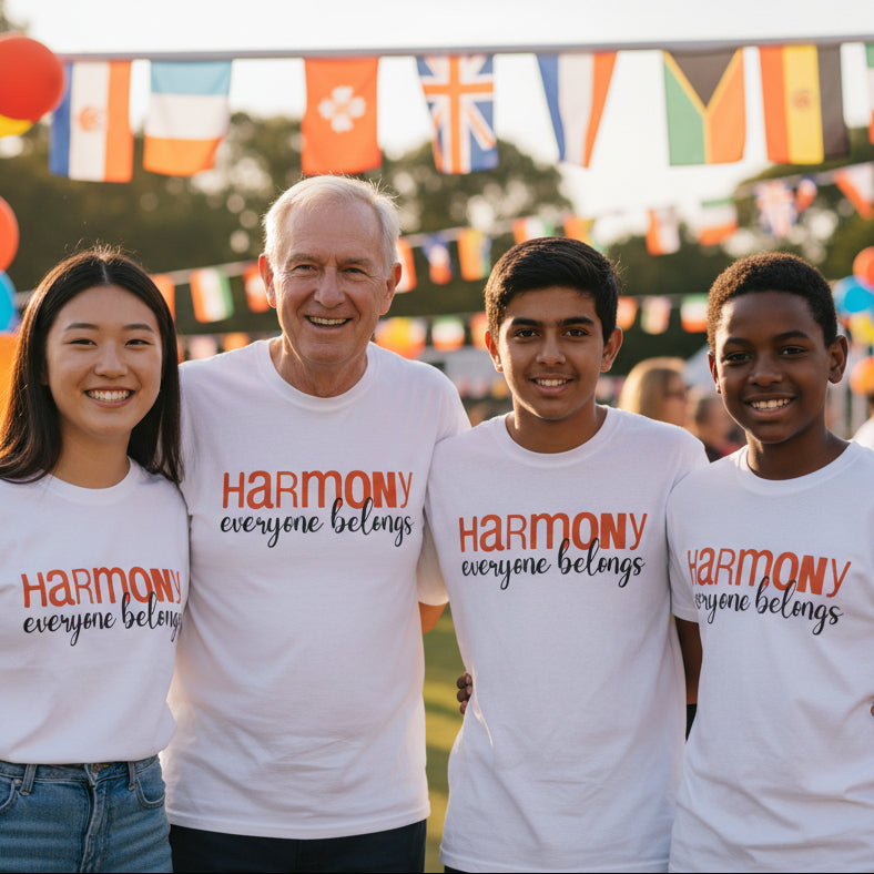 Harmony Day T-Shirt, Harmony Day - 21st March, Orange Harmony Day T-Shirt, Everyone Belongs, School T-Shirt, Babies, Kids, Womens And Mens