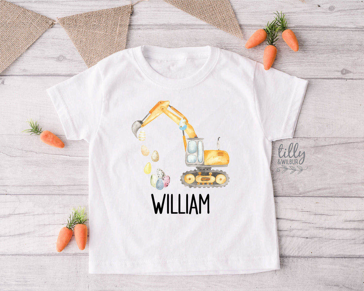 Easter T-Shirt With Name, Personalised Easter T-Shirt, Easter Eggs-cavator Shirt, Egg Hunt, Easter Gift, Construction, Excavator