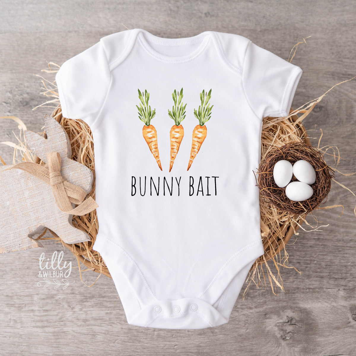 Bunny Bait Easter Baby Bodysuit, Funny Easter Baby Bodysuit, Newborn Easter Gift, Watercolour Easter Outfit, Baby&#39;s 1st Easter, Bunny Rabbit