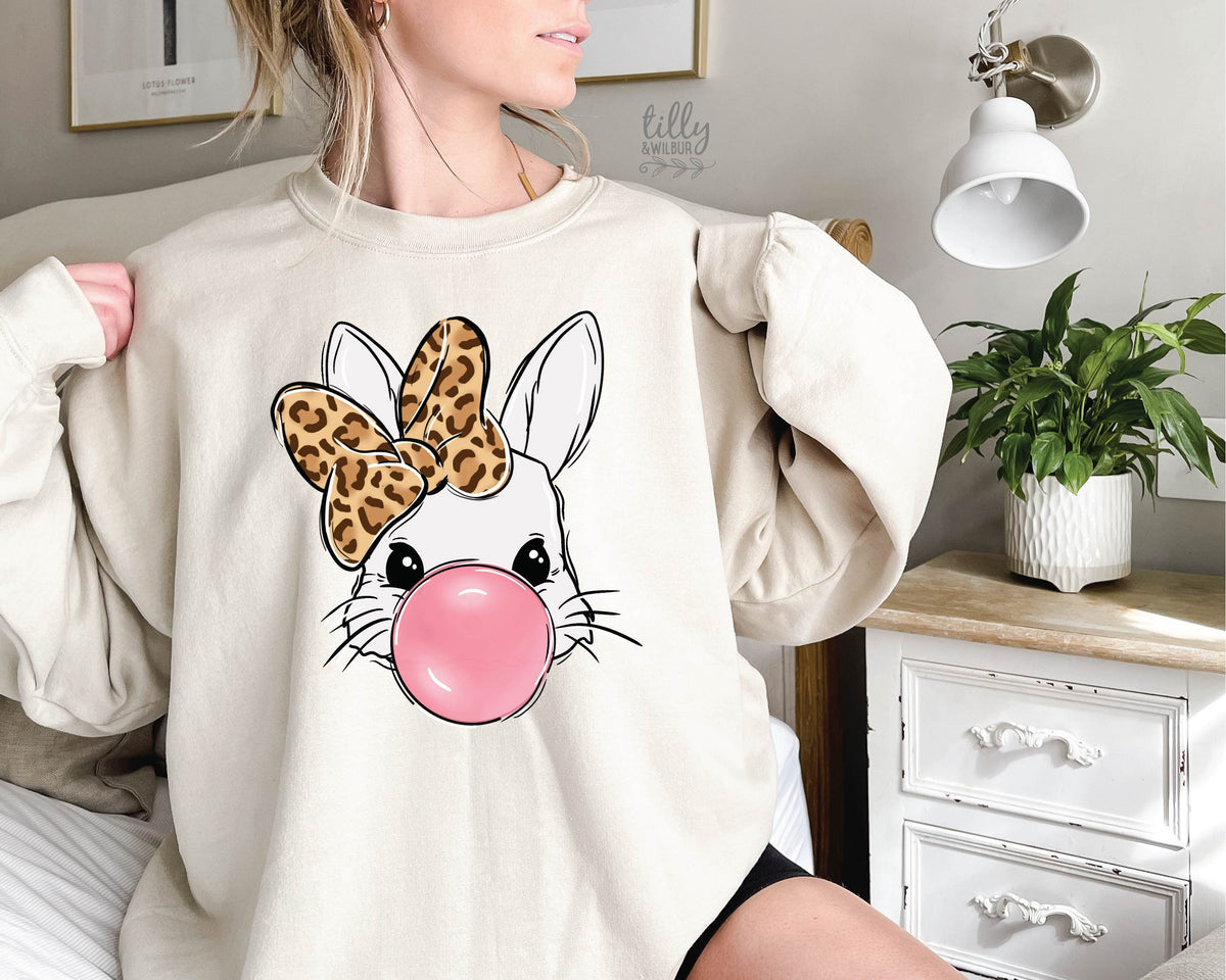 Easter Jumper, Bubblegum Bunny Rabbit Design, Easter Bunny Sweatshirt, Easter Egg Hunt, Easter Gift, Women&#39;s Easter Gift, Easter Pullover