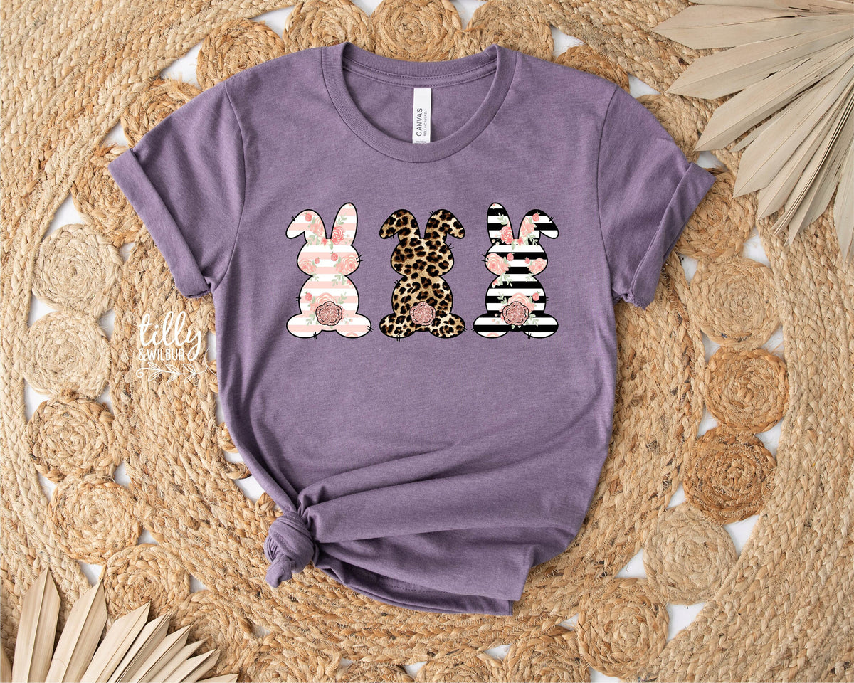 Easter T-Shirt, Rabbit T-Shirt, Bunny T-Shirt, Leopard Print, Polka Dot And Striped Bunny Rabbit Print, Easter Bunny Shirt, Easter Gift