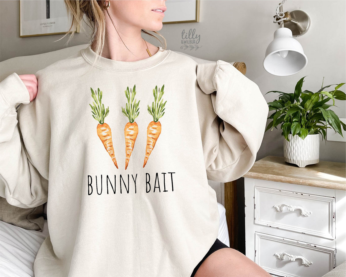 Easter Jumper, Bunny Bait Sweatshirt, Easter Bunny Sweatshirt, Easter Egg Hunt, Easter Gift, Women&#39;s Easter Crew Neck, Easter Pullover