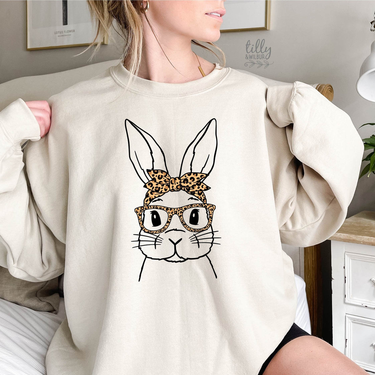 Easter Jumper, Leopard Print Bow Rabbit Design, Easter Bunny Sweatshirt, Easter Egg Hunt, Easter Gift, Women's Easter Gift, Easter Pullover